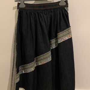 Prada Black Asymmetrical Skirt with Floral Trim